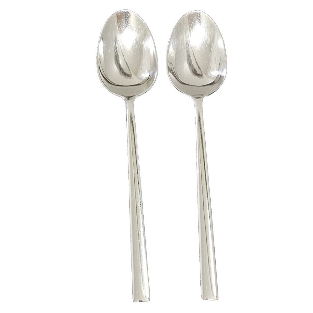 Pottery Barn LUNA Solid Stainless 18/8 Flatware Square Handle (2) SOUP SPOONS